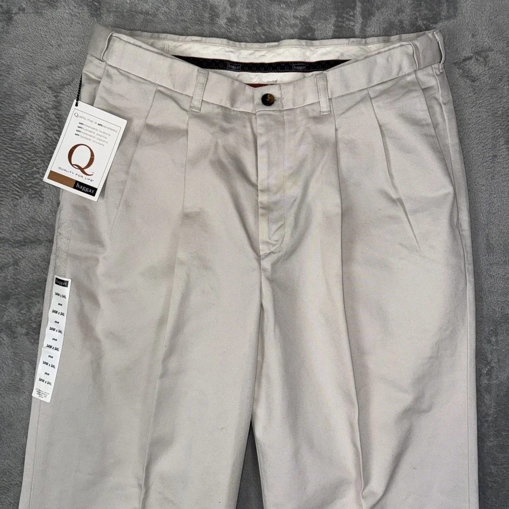 Haggar Mens‎ Dress Pants Classic Fit Khaki Work to Weekend No Iron 34x34 NWT